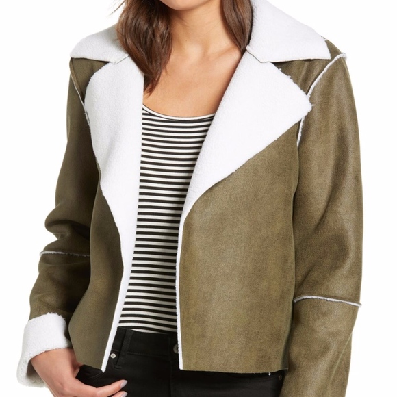 Vigoss // Faux Shearling Moto Jacket in Green - Picture 2 of 7